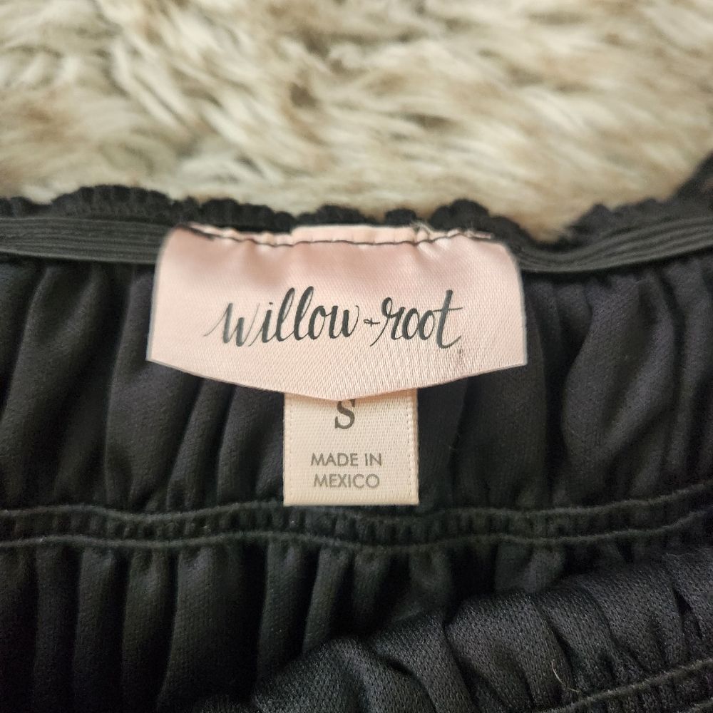Willow + Root Puff Sleeve Smocked Bodice Ruffle Trim Black Lace‎ Top Size Small - Picture 3 of 7